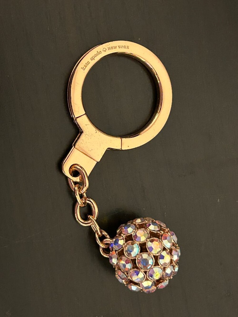 KATE SPADE Lady Marmalade Rose Gold Rhinestone Glitter Ball Keychain